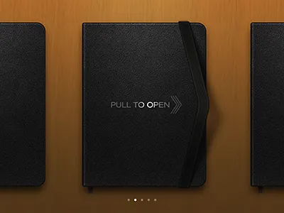 moleskine pull to open concept band black book idea leather moleskine open pull realistic rubber slide ui ux wood