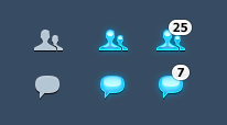 icons active blob blue bubble chat glass glow icon inactive number shade silhouette