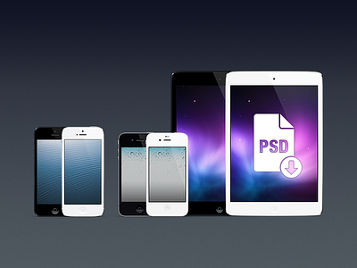 iPhones & iPad minis PSD 1024x768 640x1136 640x960 black ios ipad iphone mini psd retina slate template white