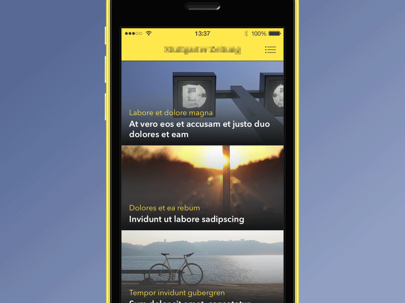 Local News App Concept app article blue feed gif interaction ios ios7 iphone timeline ui yellow