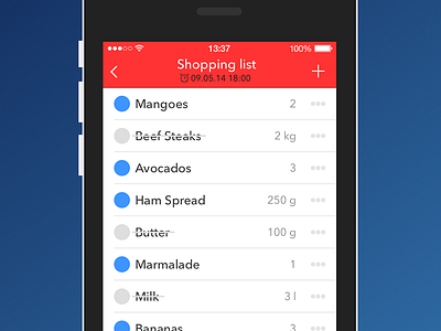 Paperbag is live! app blue groceries ios ios7 iphone list paperbag red reminder shopping ui