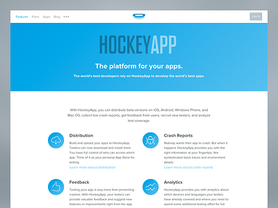 HockeyApp 3.0 app apps blue cover features hockey hockeyapp landing landingpage responsive website