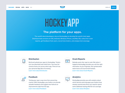 HockeyApp Website app apps blue cover features hockey hockeyapp icons landing landingpage responsive website