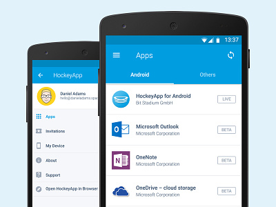 HockeyApp for Testers android app blue google hockeyapp material material design nexus ui