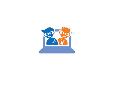 2 Nerds blue cartoon computer logo nerds orange tech support