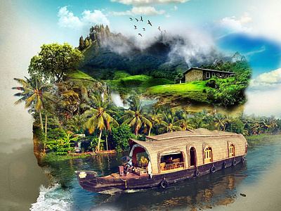 purify in paradise boat environment kerala mountains nature photo manipulation tourist travel water