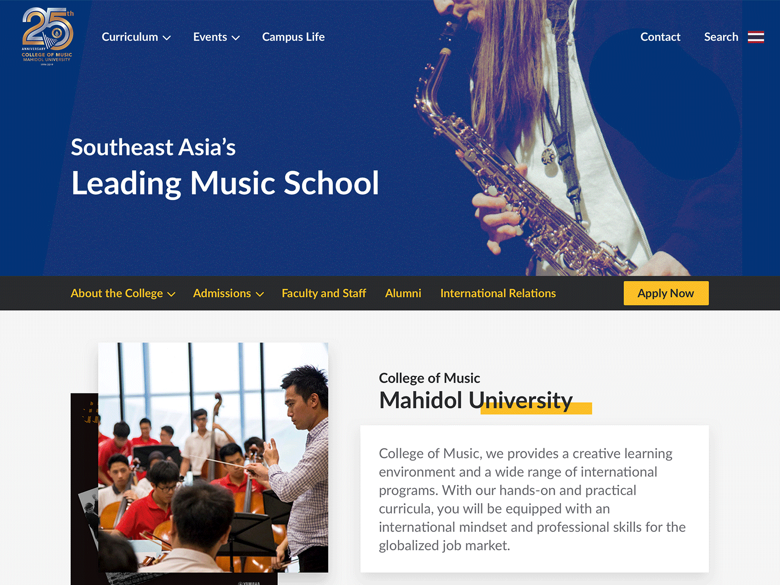 Redesign College Of Music Mahidol University branding corporate design one page thailand theme ui ux web web design