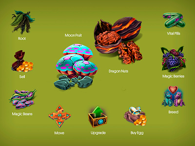 Dragon Icons fantasy game art icons illustration