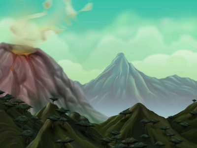 Volcanic land fantasy illustration land landscape mountain volcan volcano