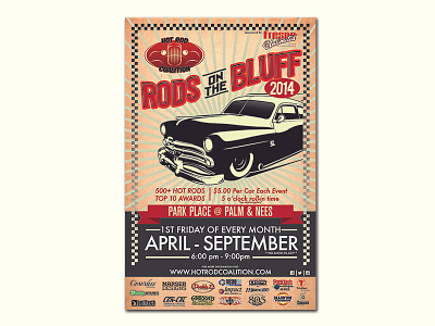 Rods on the Bluff Poster brown car show classic hot rod illustration poster rat rod retro typography vintage