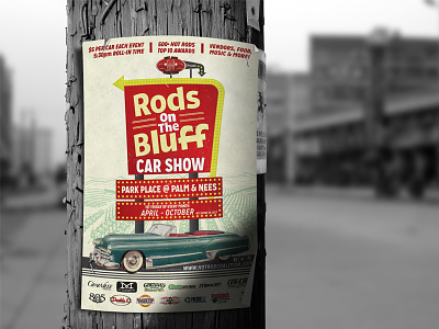 Rods on the Bluff Car Show Poster cadillac car show hot rod illustration neon poster vintage