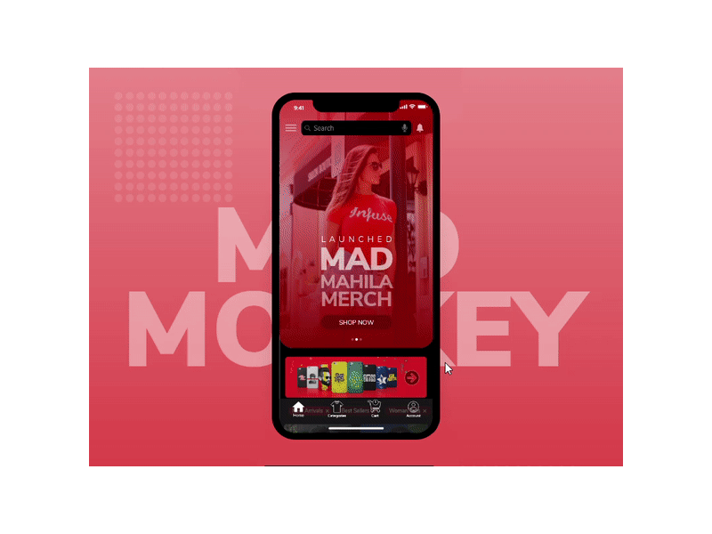 Mad : T Shirt Shopping App | iOS Concept | Dark Theme animation app design icon illustrator minimal ui ux web website