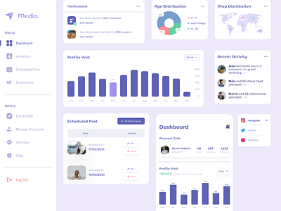 Social Media Management - UI Elements analytics clean dashboard elements ios iphone light mode management mobile schedule social media ui ui kit ux