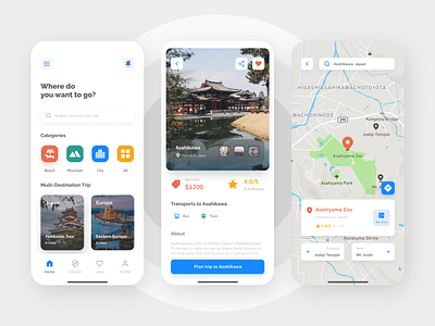 Vacation App Concept app clean design explore ios iphone light mode map minimalist mobile tour trip ui ux vacation