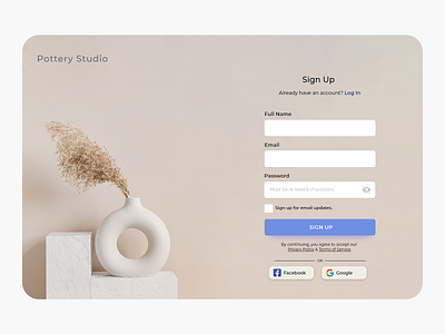 Sign Up Form| Pottery Studio online shop adobexd ceramic concept createwithadobexd design form minimal playoff signup ui uidesign uiux web web design website design