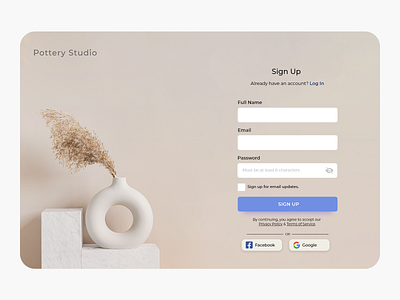 Sign Up Form| Pottery Studio online shop