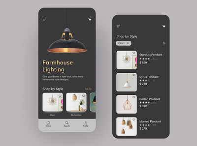 Lamp Store App app design application design ecommence ecommerce lamp light minimal mobile app mobile ui pendant product product design shop ui uidesign uidesigner uidesigns uiux ux
