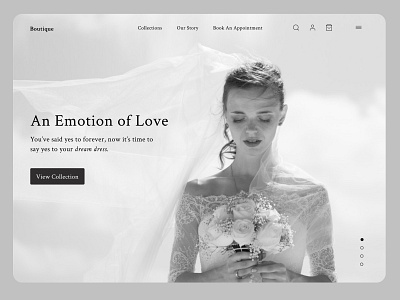 The Boutique: Website Design for Wedding dresses 👗 branding bridal ecommerce fashion figmadesign homepage interface landing page minimal ui ux uidesign uiux user experience website wedding wedding dress