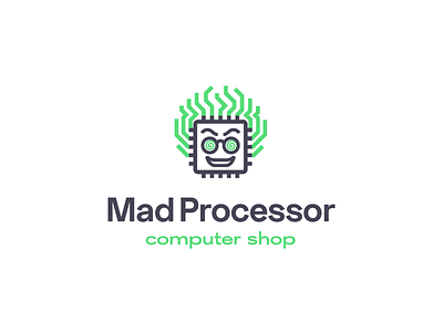 Mad Processor branding chip circuit computer crazy electronic it logo logotype mad processor professor