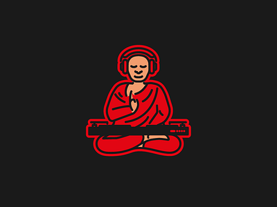( ˘‿˘ ) dj guru illustration illustrator logo meditating meditation monk monoline turntable vector