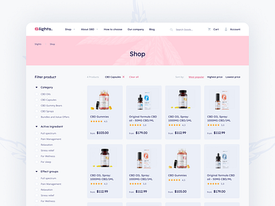 Catalog page for a CBD e-store catalog page cbd clean design e commerce filter header product sort ui