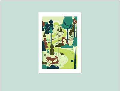 "In the wood" poster animals illustrated colors poster vector web illustration