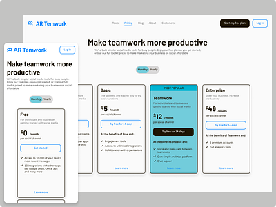 Teamwork Pricing blue branding clean daily ui design enterprise figma flat landing page pricing pricing plans responsive simple subscription team teamwork ui ui ux web web design