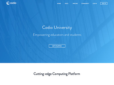 Codio University - Above the fold blue codio education school university web website