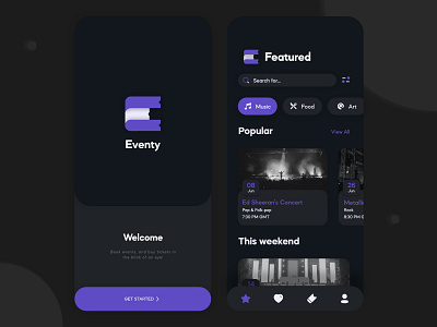 Eventy App - Part 1 app app design application clean dark mode ecommerce event app interaction design interface design ios iphone minimal mobile screen ui uidesign user experience user interface ux uxdesign