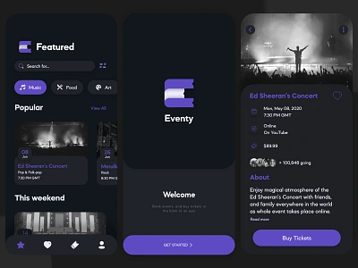 Eventy App - Summary app app design application clean dark mode ecommerce event app interaction design interface design iphone minimal mobile screen ui uidesign uiux user experience user interface ux uxdesign