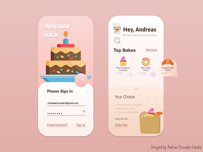 Bakery App app app design application bakery cake cream cupcake ecommerce food home iphone x login mobile order screen shop sign in ui ux vector