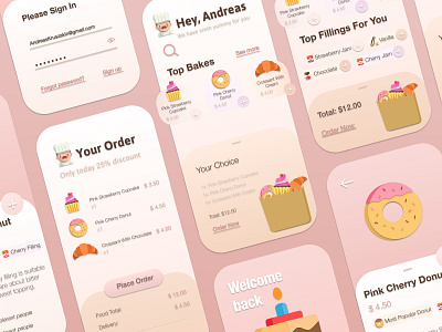 Bakery App - Summary app app design application delivery ecommerce flavour food iphone iphone x mobile mobile app order pastel screen shopping sign in slider uidesign uxdesign welcome