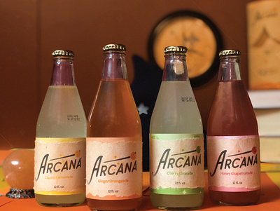 Arcana Citrus Drinks // 4 Spellbinding Flavors beverage bottle branding drink graphic design mixed media packaging