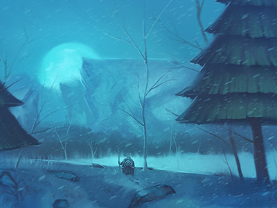 Winter Travelor concept digital digital painting illustration landscape night photoshop snow wacom winter