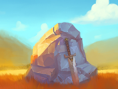 Sword on the Stone digital digital painting environment field illustration landscape mountains rock sky sunset sword