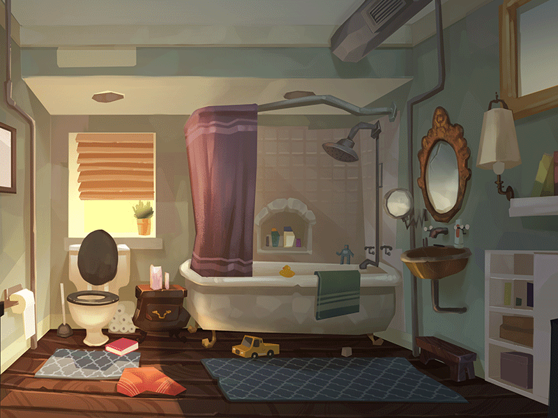 Bathroom Day and Night background background painting bathroom concept cycle day digital painting environment illustration night
