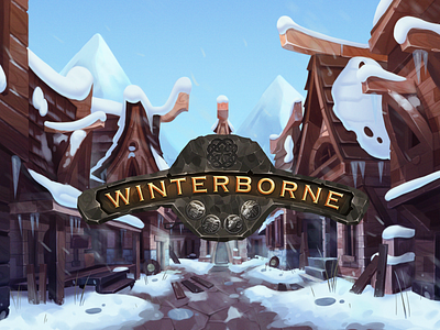 Winterborne background art board game board games boardgame buildings illustration landscape logo viking