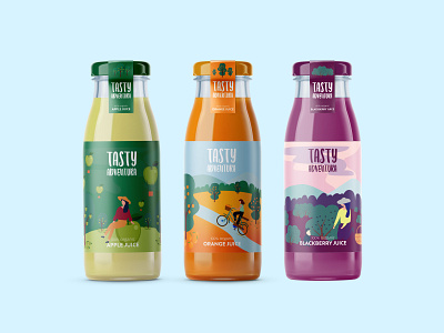 Tasty Adventura Juice label design adventura baku brand identity branding design green illustration illustrator juice juice label desin juice logo juicy label logo logo design logodesign logotype orange purple