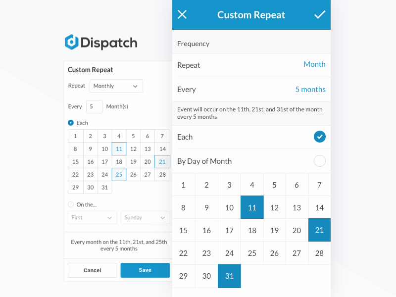 Recurring Appointment Components for Web and Mobile app appointment book booking calendar gif gui ios mobile ui design ux web application