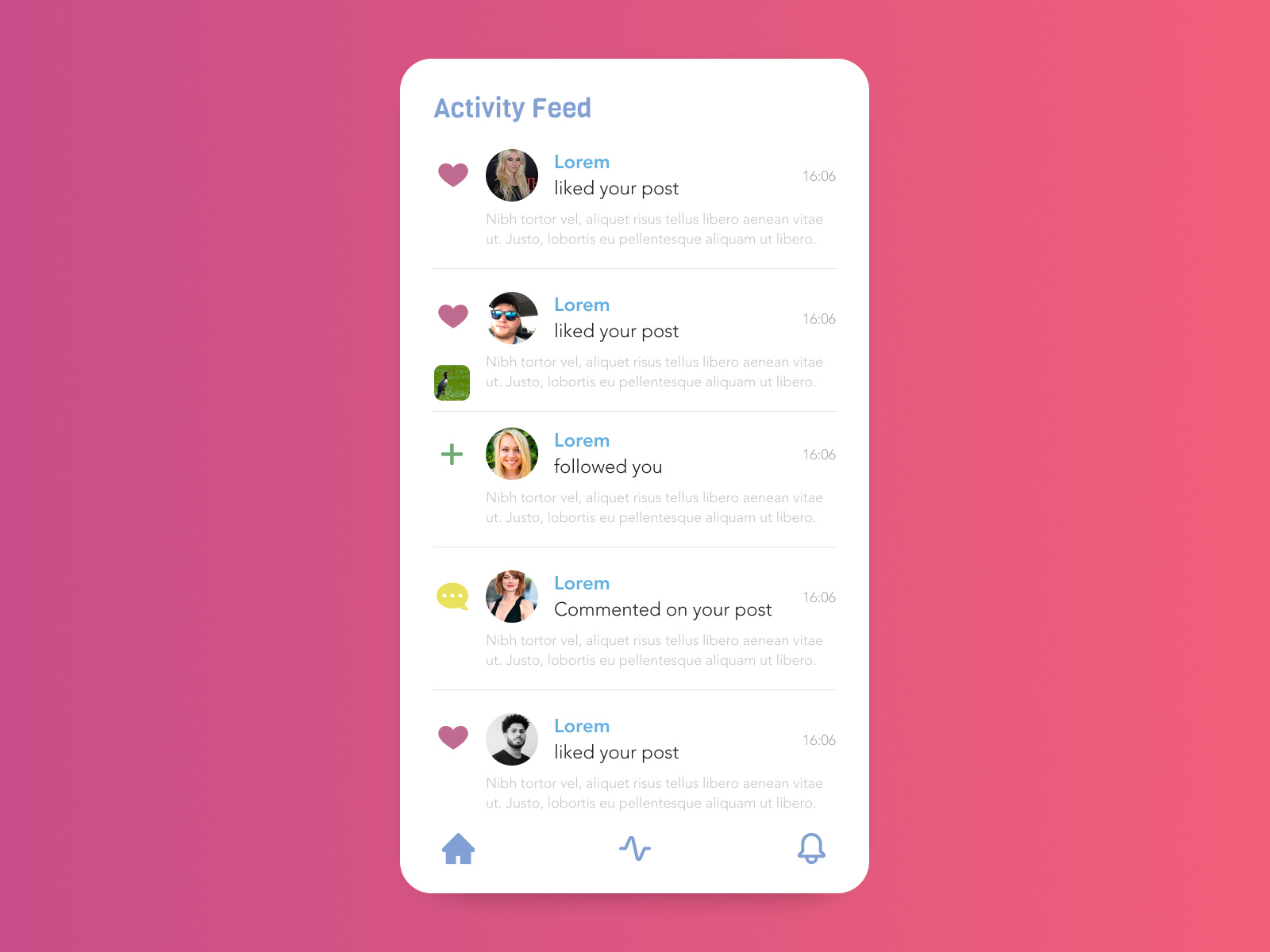 Daily UI#47 [ Activity Feed ] by Yukiko Kiguchi on Dribbble