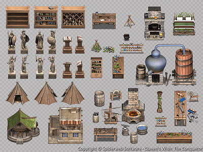 Queen's Wish: The Conqueror - Various Tiles 2d 2d art assets game game art game assets graphics icon icons isometric isometric art isometric icons pre rendered roleplaying rpg tiles tileset top down