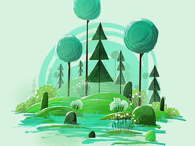Illustration good vibes 2d background brush flat forest game graphic green illustration landscape procreate tree trees tropical vector