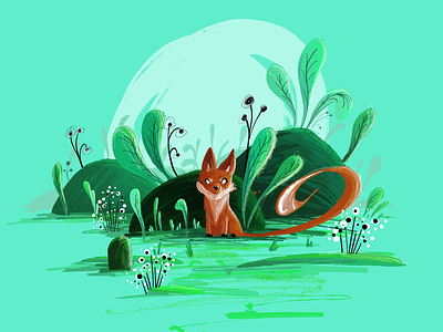 Mr Fox 2d animal brush child fox green illustration landscape nature vector