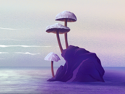 Mushroom illustration fantastic graphic illustration landscape noise sea summer sun