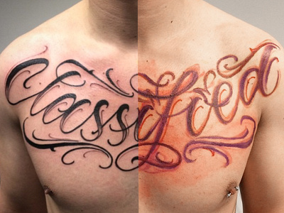 Freehand Chestpiece freehand lettering script tattoo