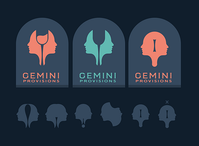 Gemini Provisions Logo Study branding catering design flat gemini icon illustration logo minimal twins typography wine