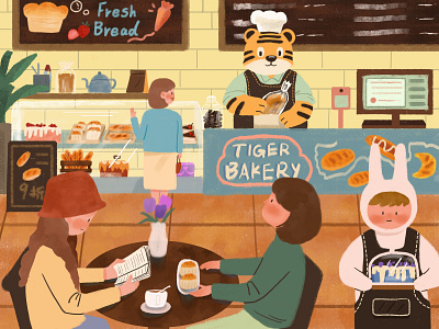 Fresh Bakery bakery design flat illustration tiger