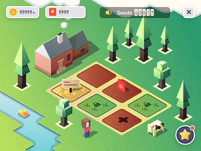 Little Farm app cow design game house illustration tree vector