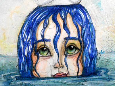Barquito De Esperanza (Hope's little ship ) blue hair drawing illustration painting watercolor