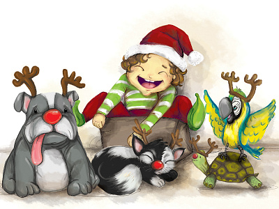 Christmas Postcard 2014 animals christmas digital illustration happiness illustration